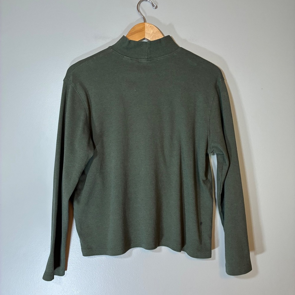 Karen Scott Olive Green Mock Neck Long Sleeve 100% Cotton Top Size L